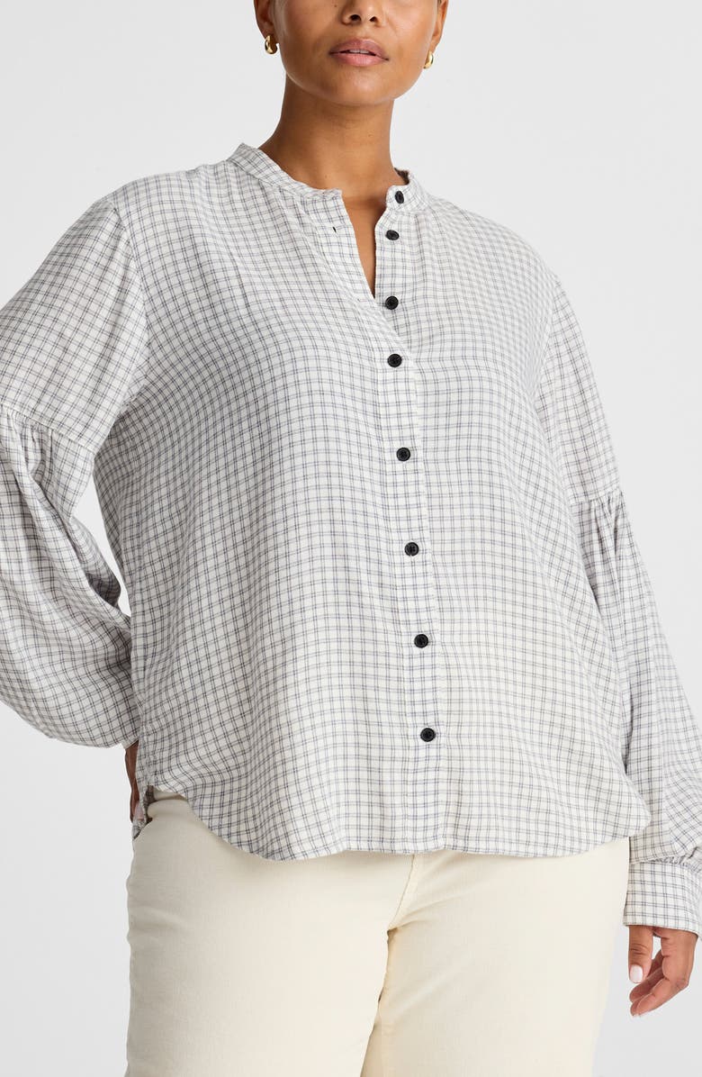 Madewell Band Collar Flannel Button-Up Shirt, Alternate, color, Winter White