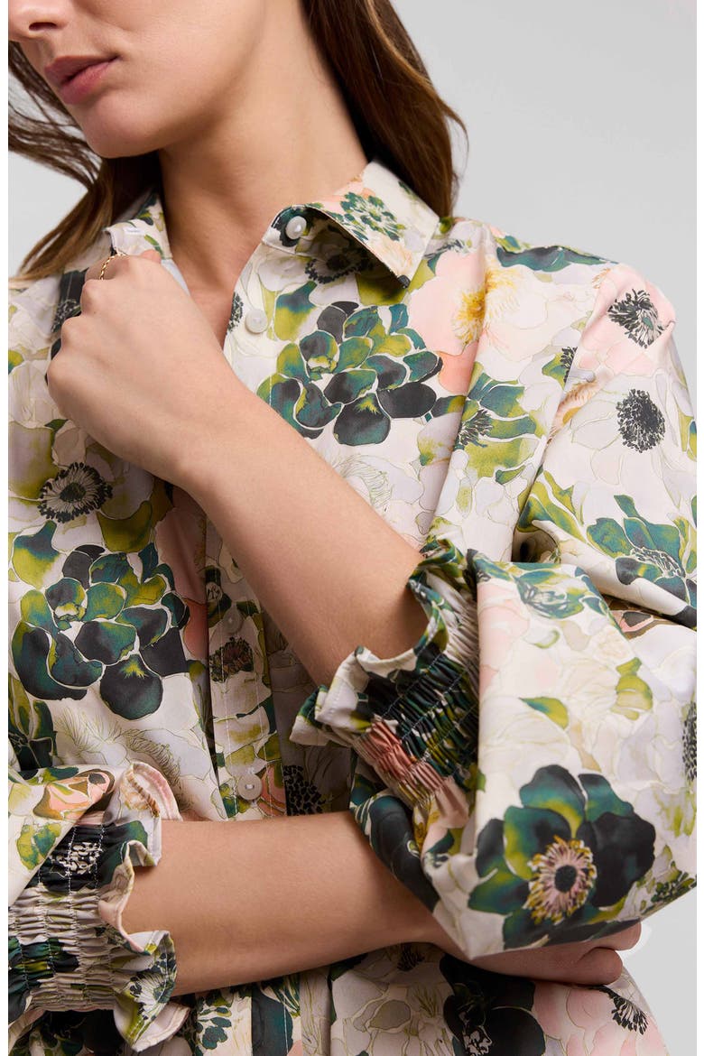 Vivienne Bouquet Cotton Poplin Button-Up Shirt, Alternate, color, GREEN/ WHITE MULTI