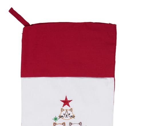 C & F Home C&f Home 8.5" X 20" Stacked Cat Face Christmas Tree Embroidered Hanging Large Christmas Stocking In Red
