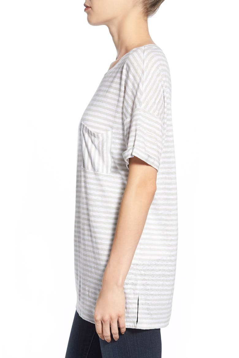 Cuff Sleeve One-Pocket Stripe Tee, Alternate, color, GREY- WHITE STRIPE