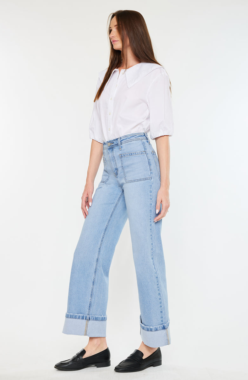 Kancan Olsen High Rise Wide Leg Jeans In Brown