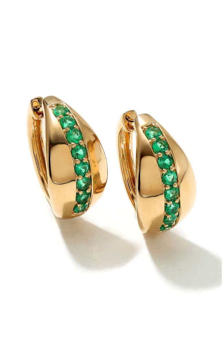 Saturn Emerald Huggie Hoop Earrings, Main, color, EMERALD