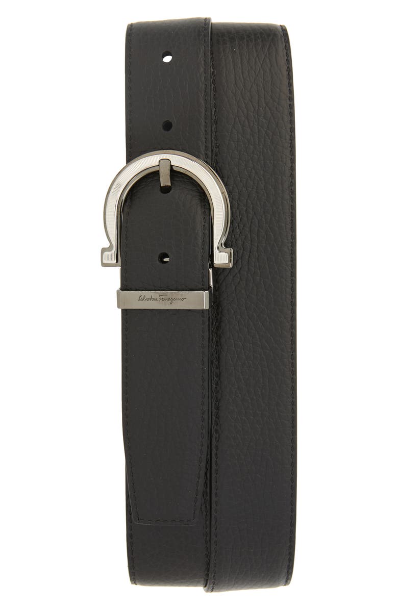 FERRAGAMO Gancio Reversible Leather Belt, Alternate, color, Blue Marine Nero