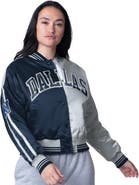 STARTER Women's Starter  Navy/Silver Dallas Cowboys Zone Blitz Cropped Full-Snap Satin Jacket