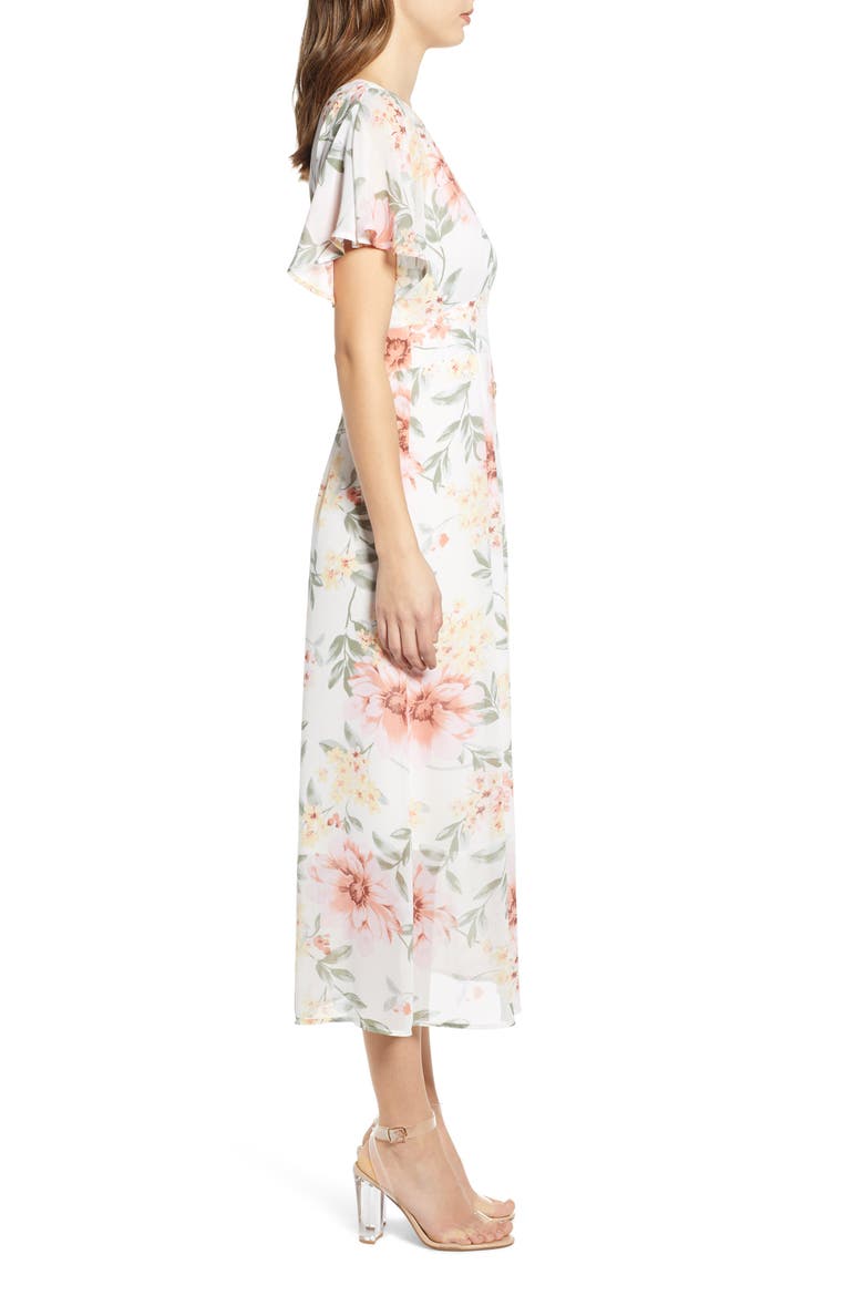 Floral Print Midi Dress, Alternate, color, IVORY EDITH FLORAL