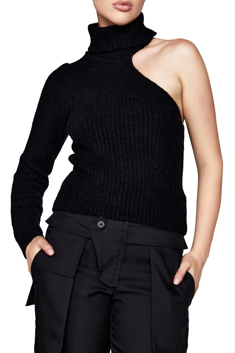 Kali One-Shoulder Turtleneck Sweater, Main, color, BLACK