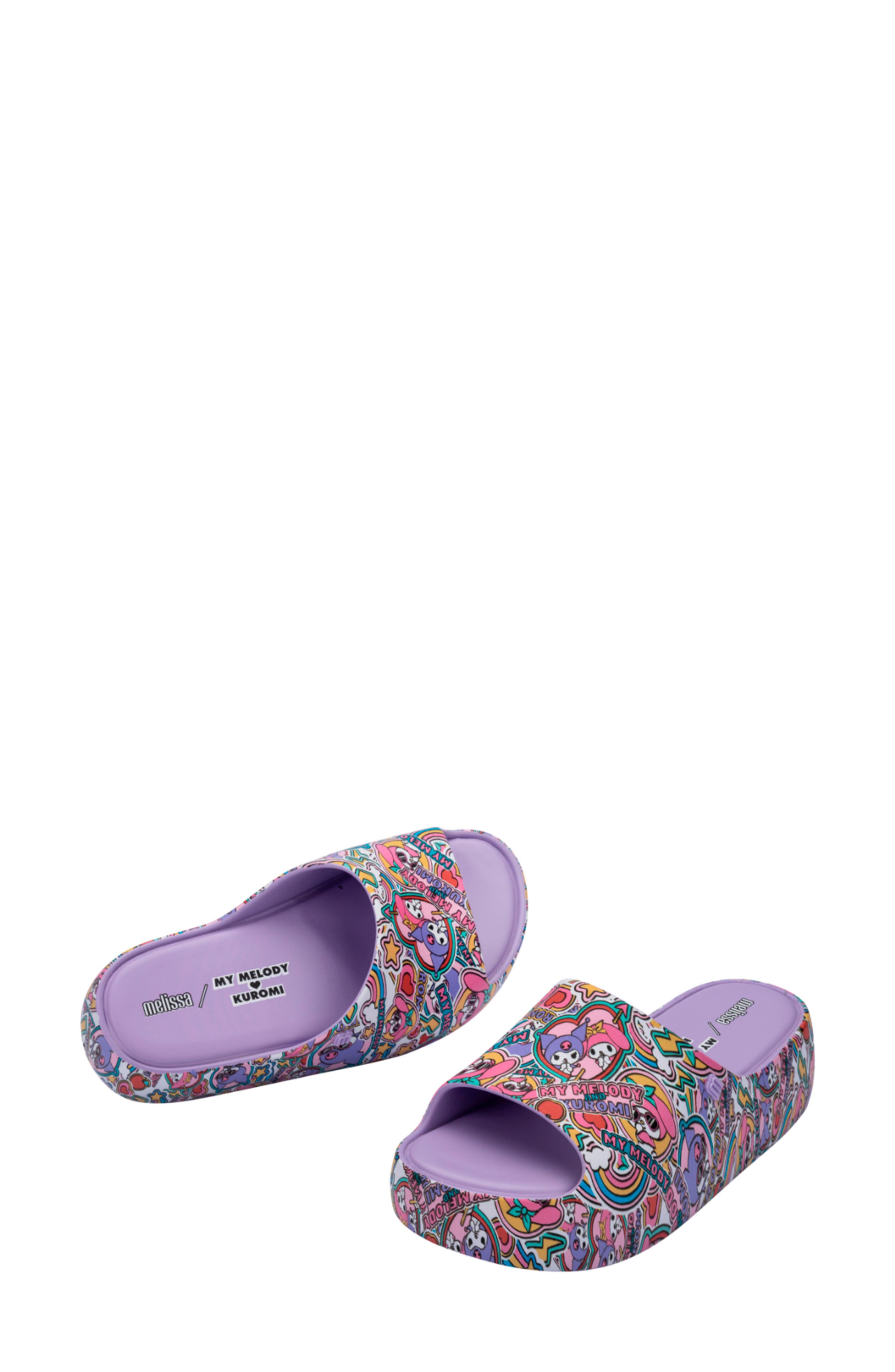 x Hello Kitty and Friends Platform Slide Sandal, Alternate, color, LILAC/ YELLOW