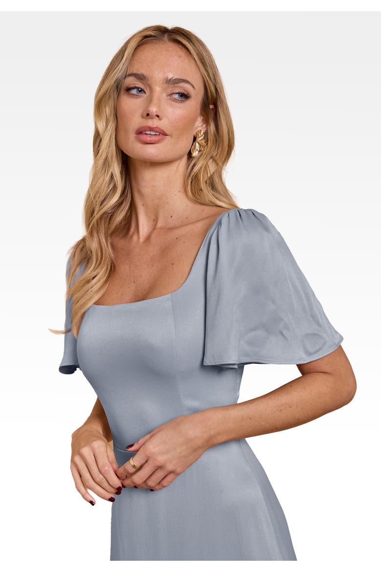 Clemmie Satin Bridesmaid Dress, Alternate, color, Duck Egg