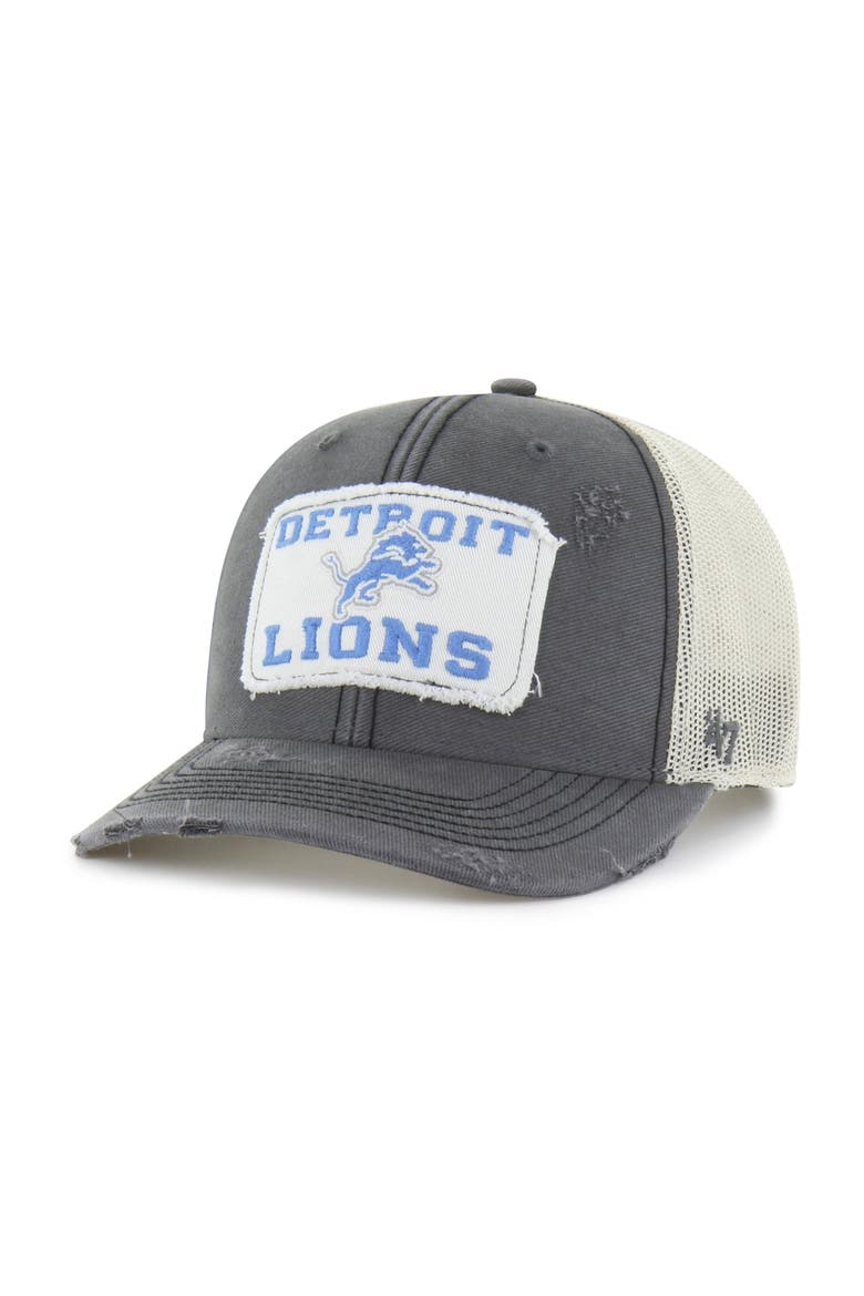 Men's '47 Charcoal Detroit Lions Egremont Well-Worn Adjustable Trucker Hat, Main, color, Charcoal