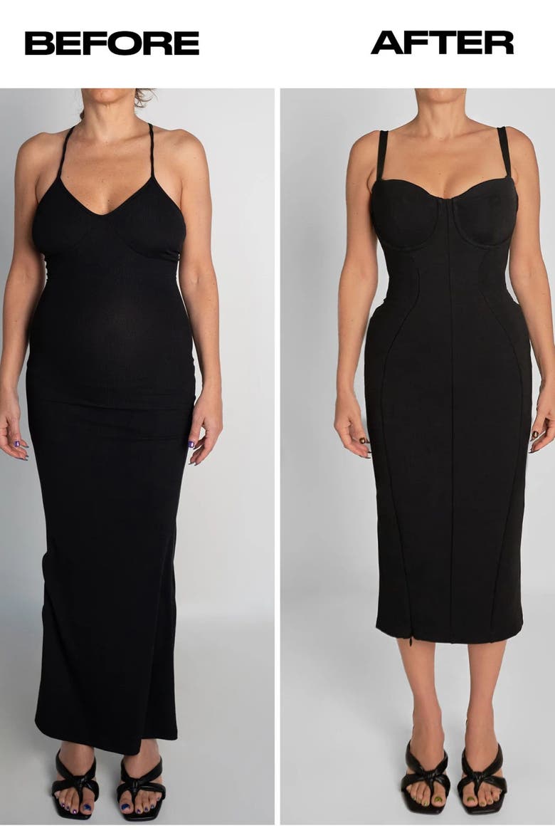 Mega Sculpting Seamed Midi Dress, Alternate, color, Black