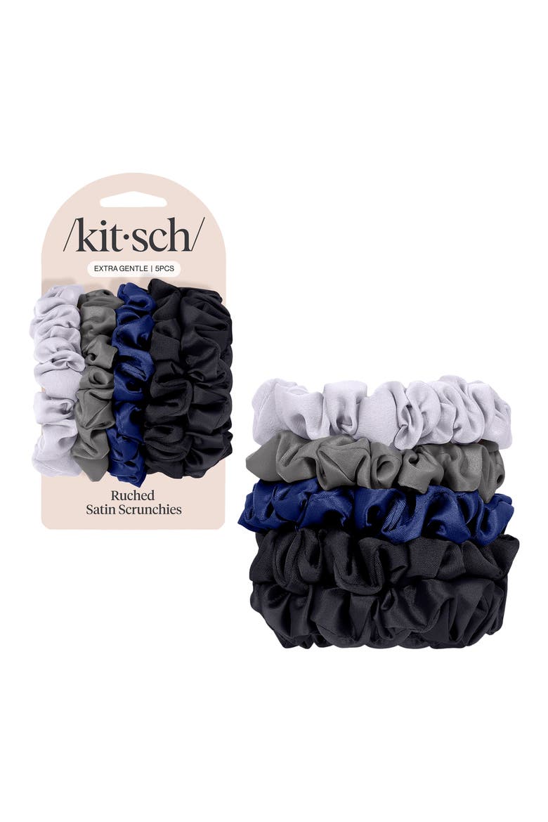 5-Pack Assorted Petite Satin Scrunchies, Main, color, MIDNIGHT