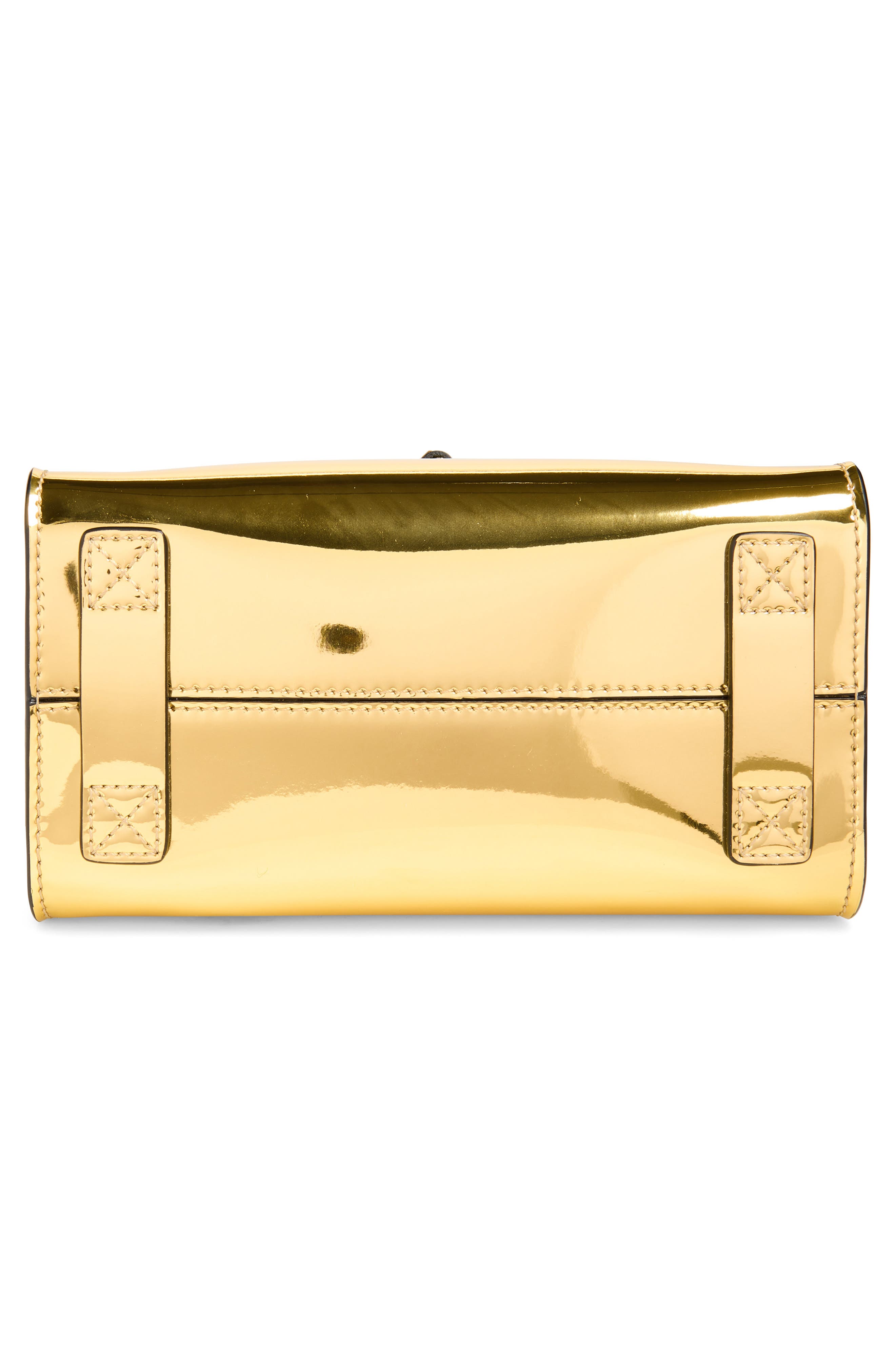 Moschino Tie Me Metallic Faux Leather Handbag, Alternate, color, Gold