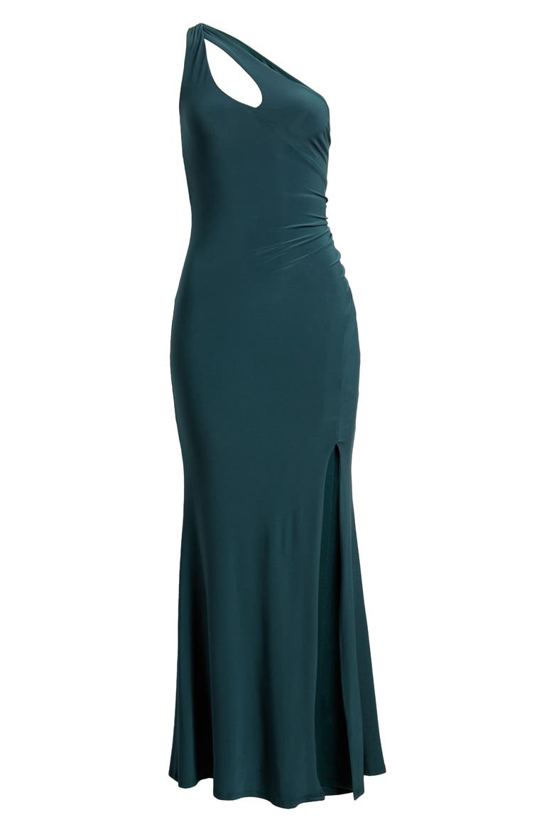 One-Shoulder Side Slit Trumpet Gown, Alternate, color, HUNTER