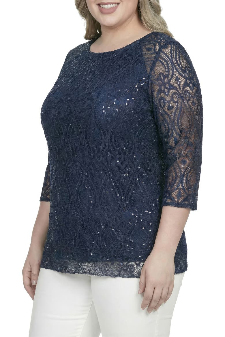 Sequin Lace Tunic Top, Alternate, color, NAVY