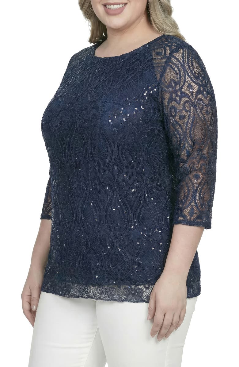 Standards & Practices Sequin Lace Tunic Top, Alternate, color, Navy