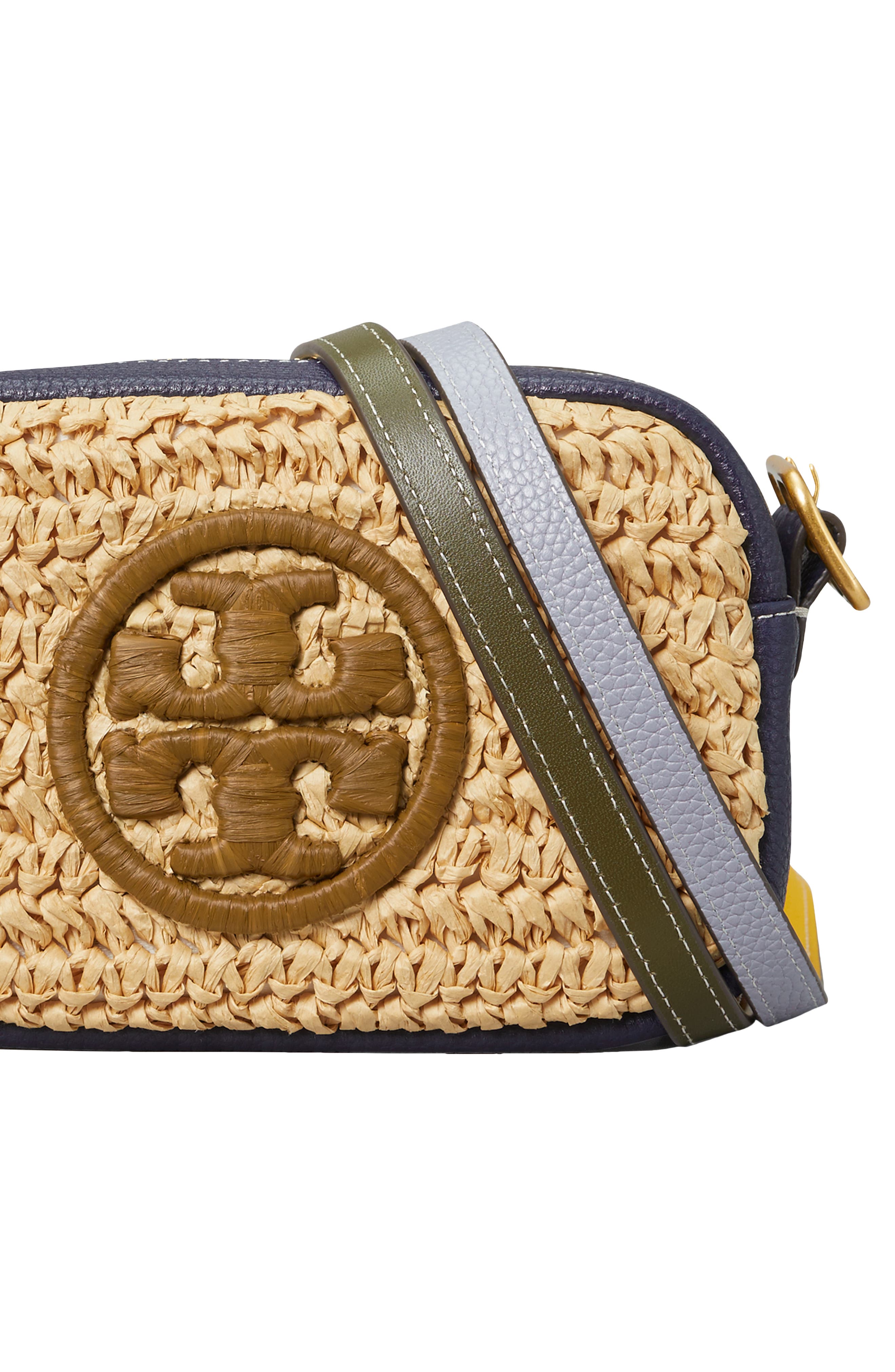 Tory Burch Perry Bombé Mini Straw Crossbody Bag, Alternate, color, 
