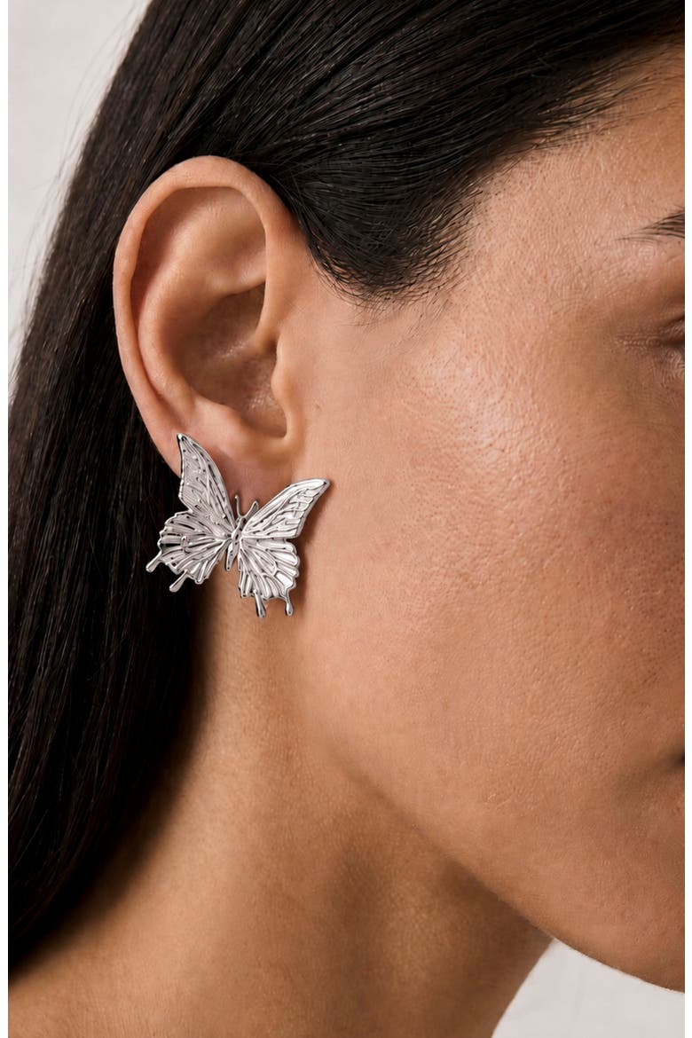 Butterfly Stud Earrings, Alternate, color, SILVER