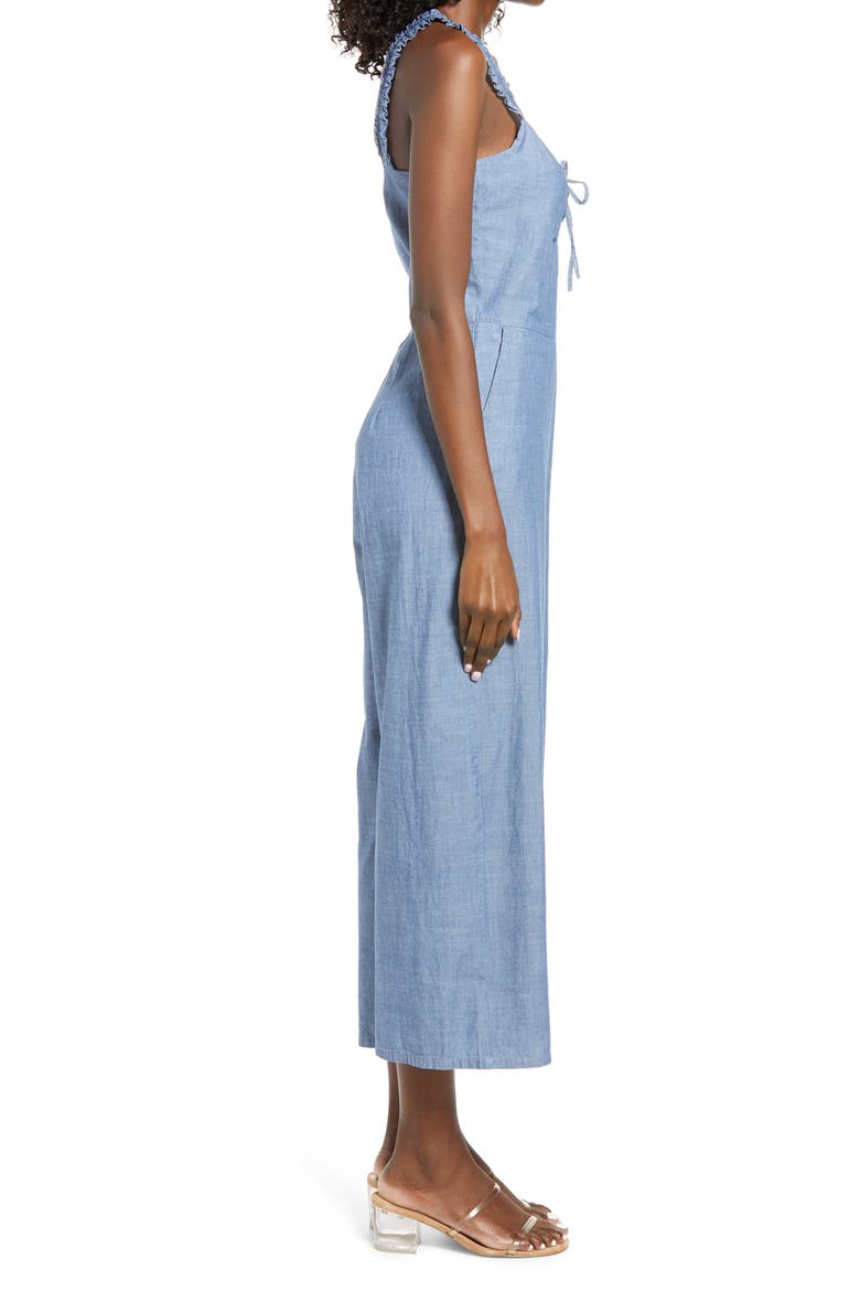 Akela Crop Wide Leg Chambray Jumpsuit, Alternate, color, MEDIUM BLUE DENIM