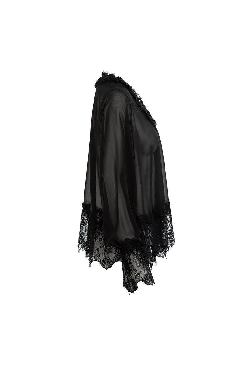 Lace Detail Long Sleeve Chiffon Blouse, Alternate, color, Black
