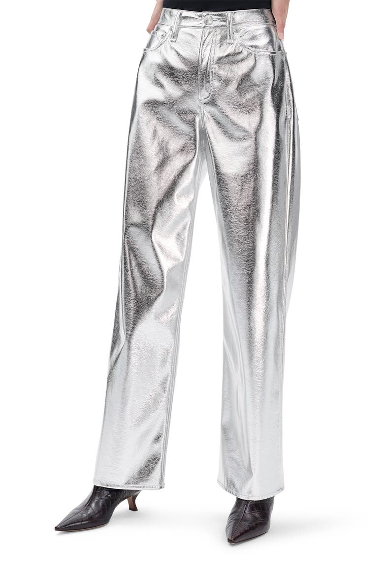 Logan High Waist Faux Leather Wide Leg Pants, Main, color, SILVR