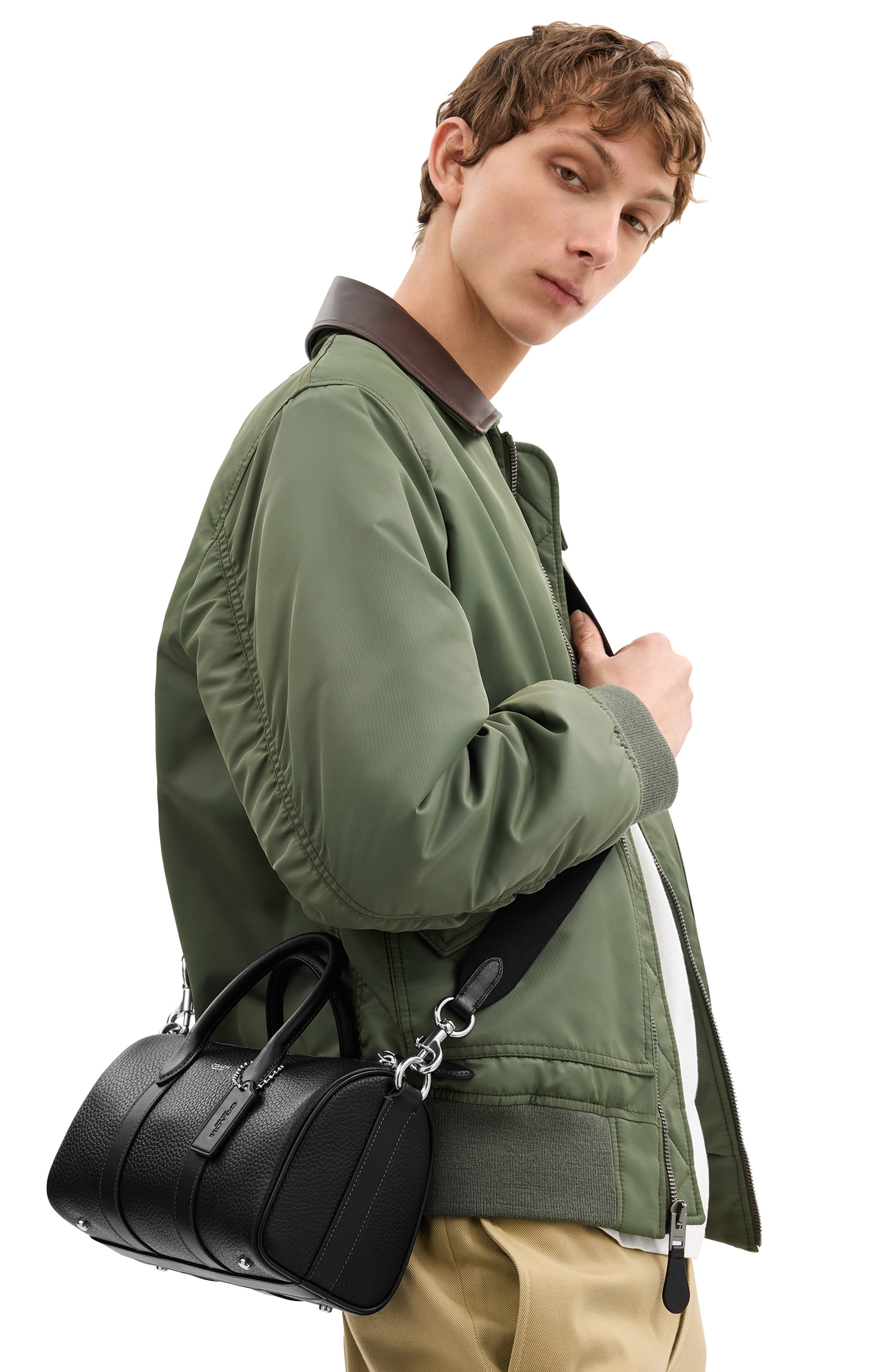 COACH Compass Signature 25 Leather Duffle Bag, Alternate, color, Black