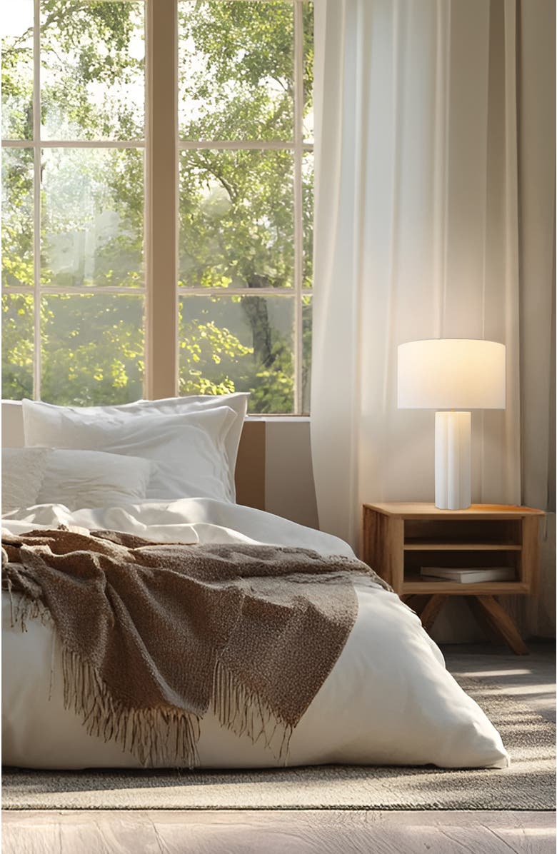 Brightech Becca 24" LED Geometric Pillar Table Lamp with Cream Fabric Shade, Bulb Included, Alternate, color,