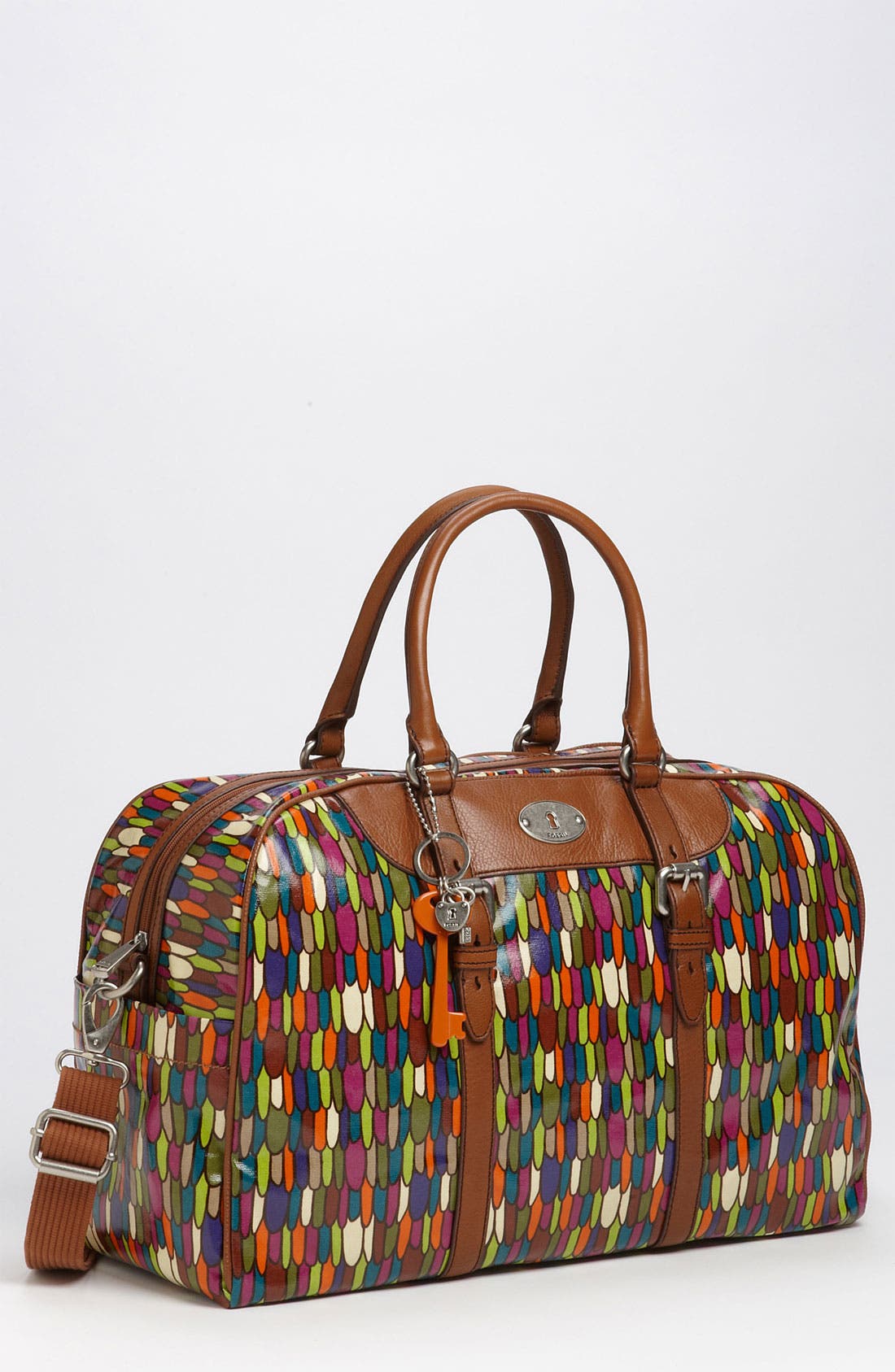 'Vintage Key-Per' Coated Canvas Duffel Bag, Main, color, MULTI