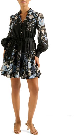 Ever New Vienna Lace Trim Belted Long Sleeve Shirtdress