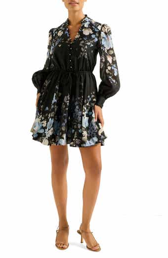 Ever New Vienna Lace Trim Belted Long Sleeve Shirtdress