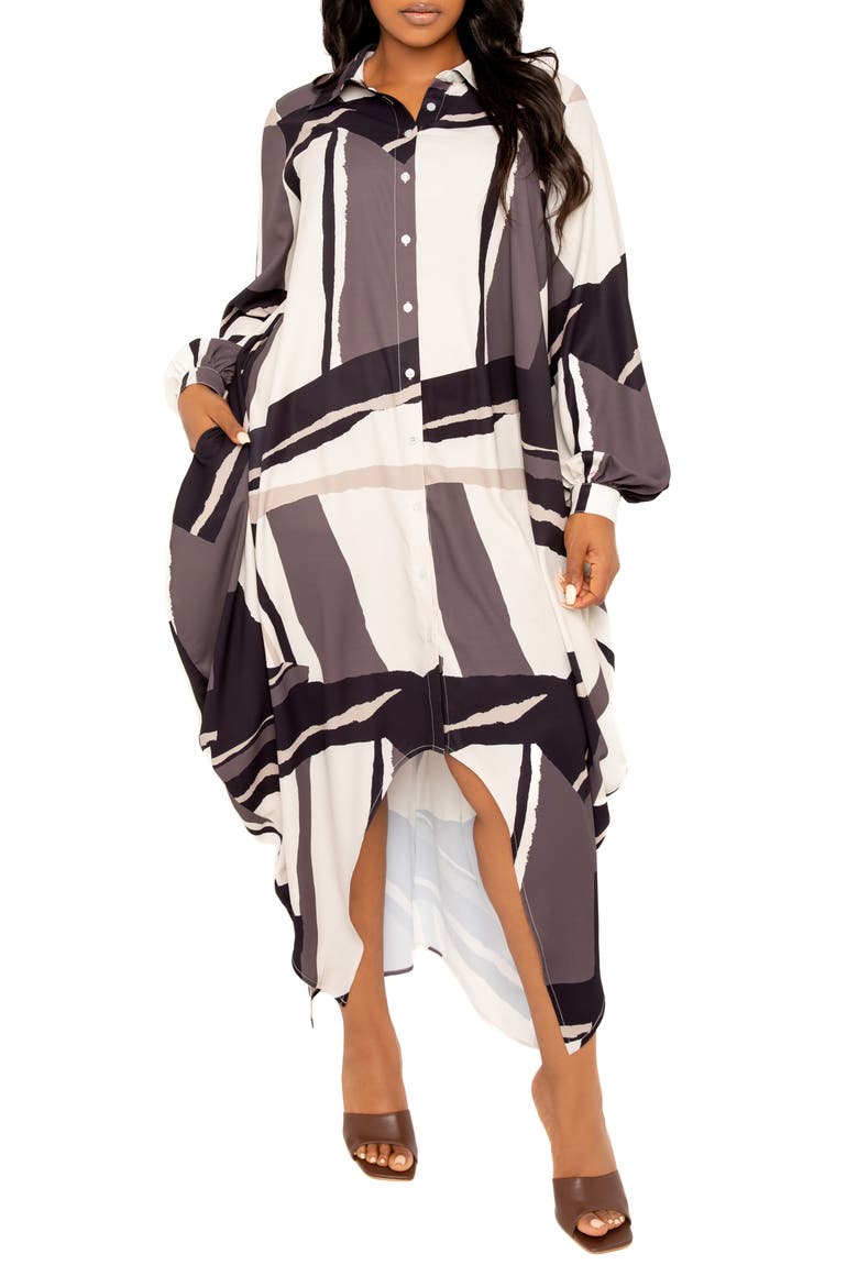 Drape Maxi Shirtdress, Alternate, color, BEIGE MULTI