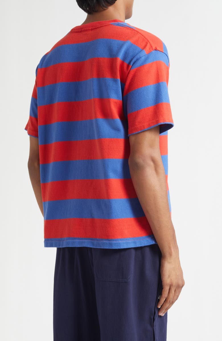 Bode Clubhouse Logo Embroidered Stripe Pocket T-Shirt, Alternate, color, Red Blue