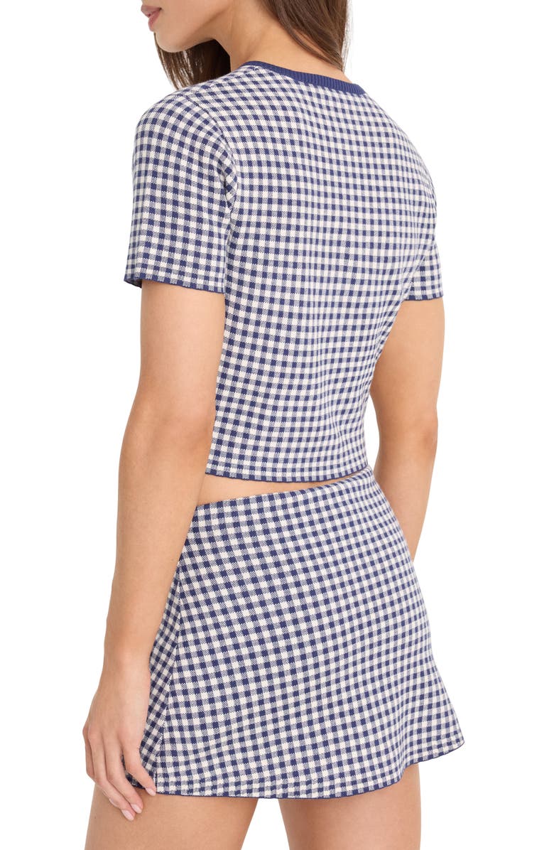 Good American The Keepsake Gingham Miniskort, Alternate, color, Navy Gingham
