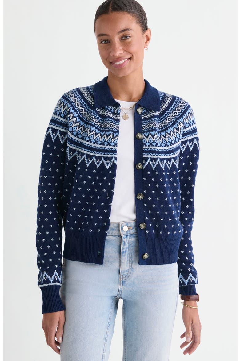 Fair Isle Polo Cardigan, Alternate, color, NAUTICAL NAVY