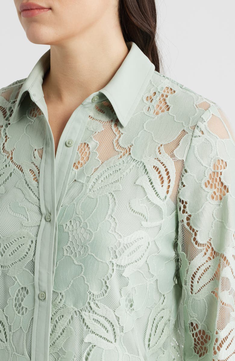Anne Klein Lace Button-Up Shirt, Alternate, color, Soft Aloe