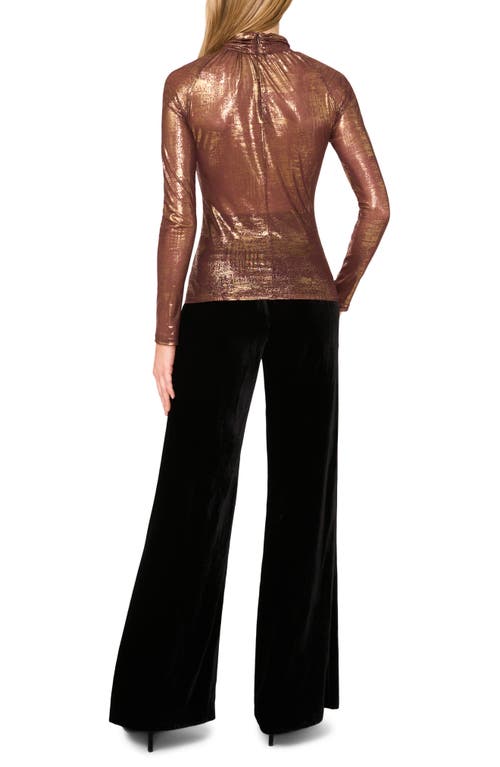 Ted Baker Metalllic Ruched Turtleneck Top In Brown