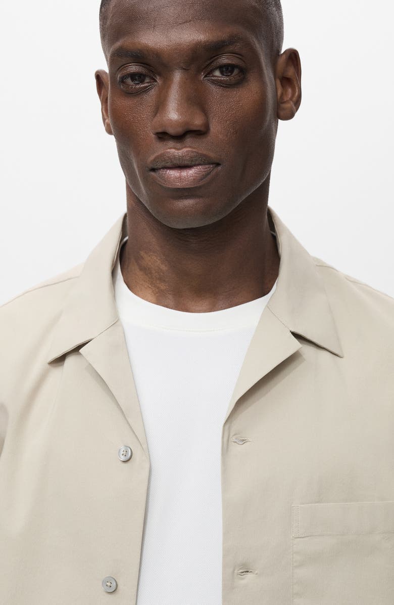 MANGO Cotton Blend Camp Shirt, Alternate, color, Beige