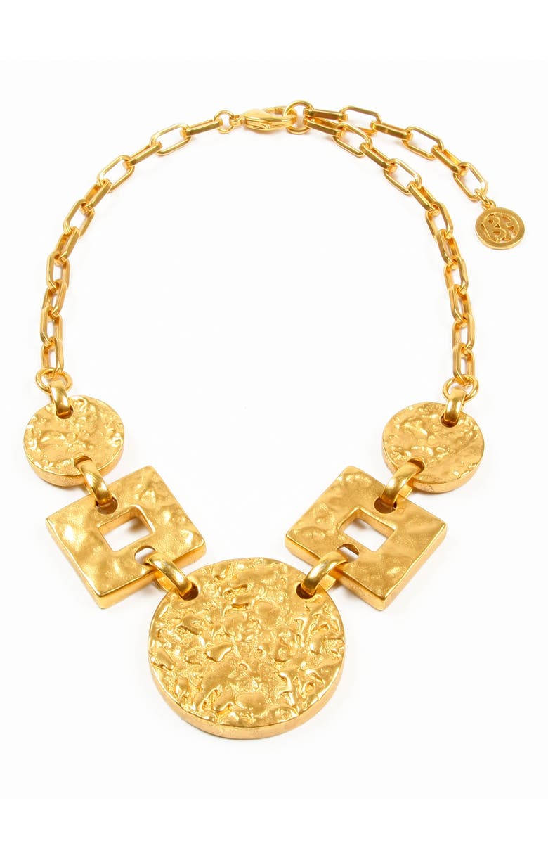 Ben-Amun Hammered Gold Round & Rectangle Bib Necklace, Main, color, 