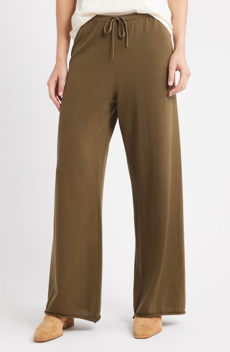 THE GREAT. The Rec Wide Leg Sweater Pants, Main, color, Army