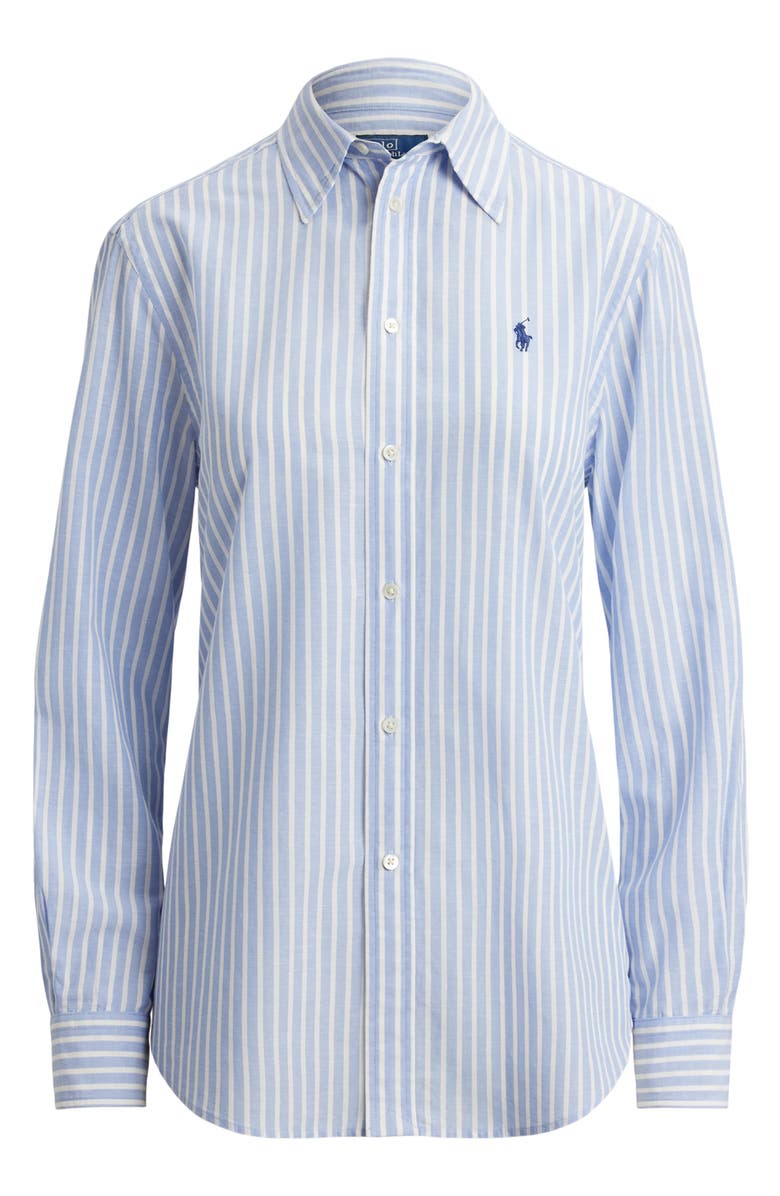 Polo Ralph Lauren Classic Fit Stripe Cotton & Linen Button-Up Shirt, Alternate, color, Dress Shirt Blue/White