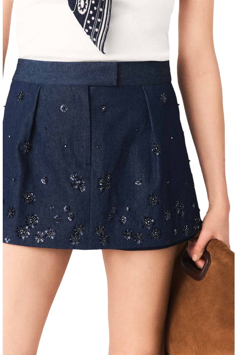 Embroidered layered denim shorts, Alternate, color, Navy