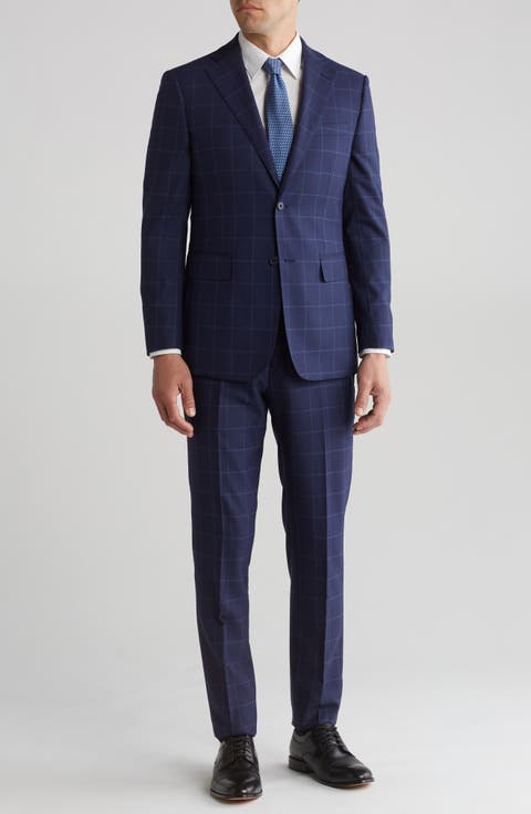 Plaid Trim Fit Wool Blend Two-Piece Suit