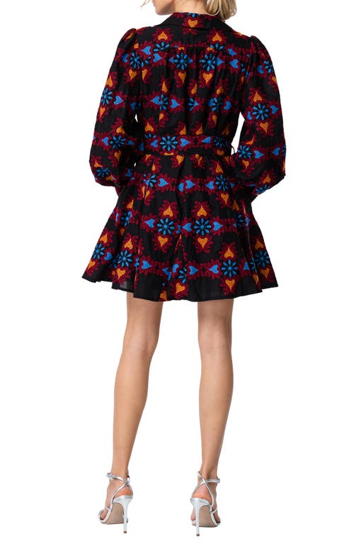 CIEBON CIEBON SERRA EMBROIDERED LONG SLEEVE COTTON MINIDRESS