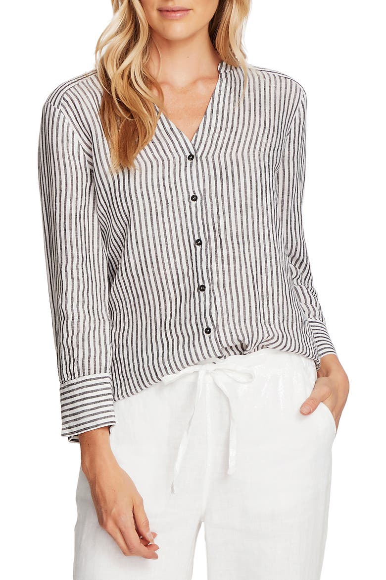 Stripe Linen Blouse, Main, color, RICH BLACK