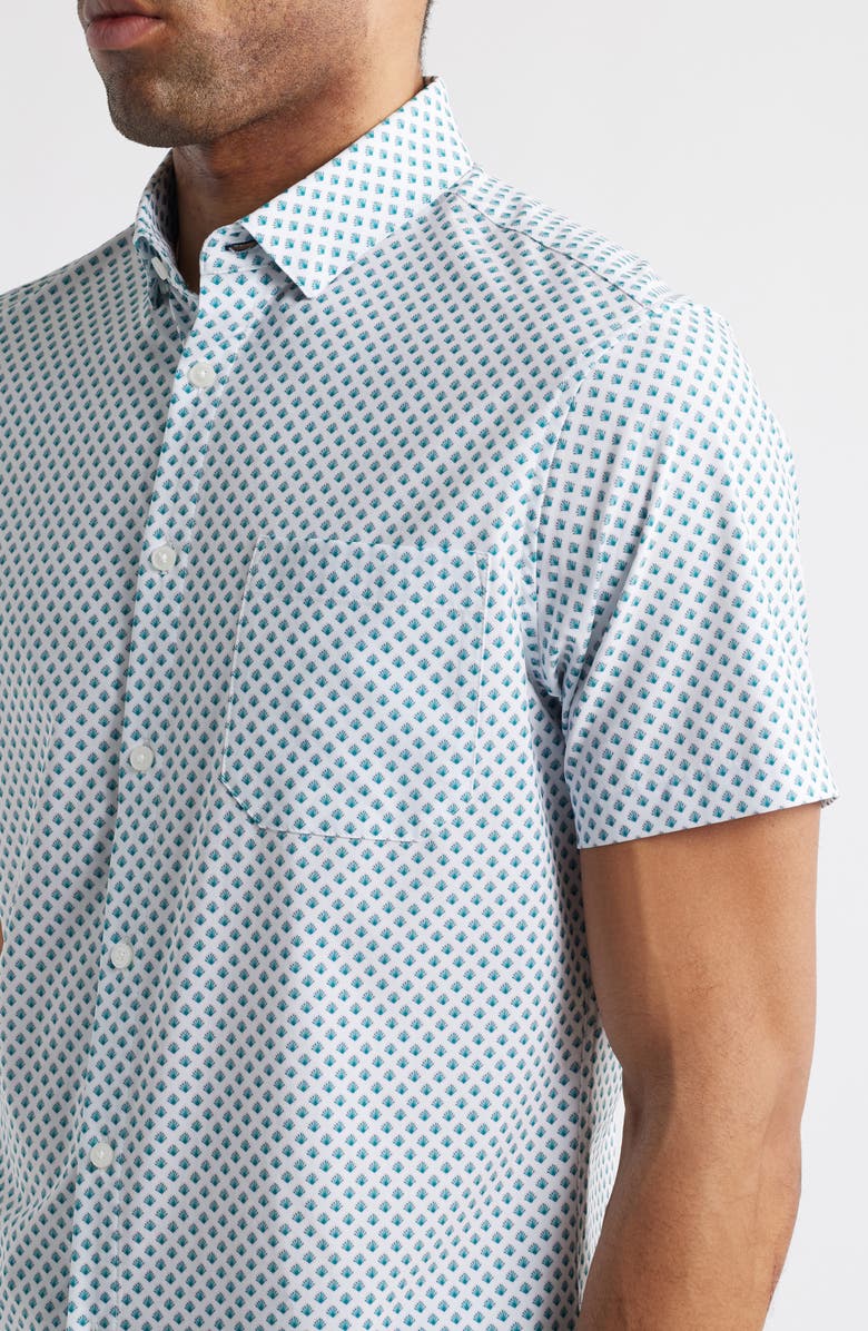 Mizzen+Main Leeward Trim Fit Diamond Print Short Sleeve Button-Up Shirt, Alternate, color, White Foulard