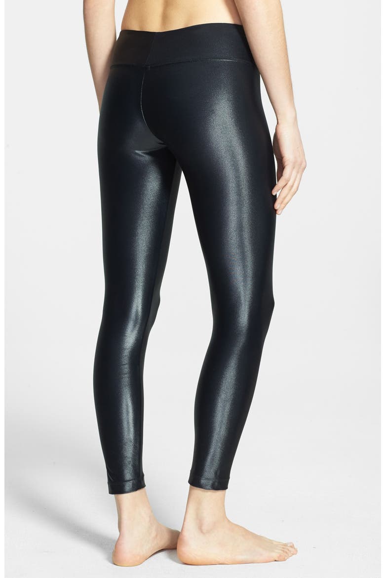 Metallic Coated Jersey Leggings, Alternate, color, BLACK