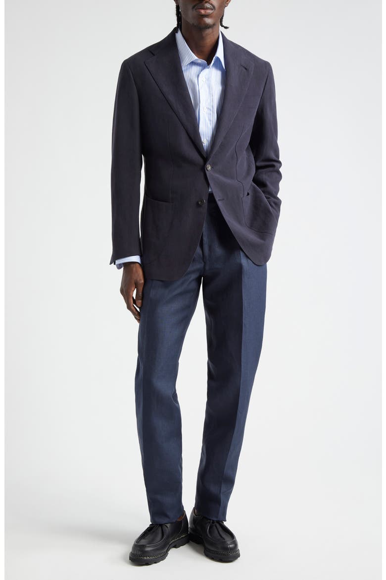 Notched Lapel Linen Sport Coat, Alternate, color, NAVY