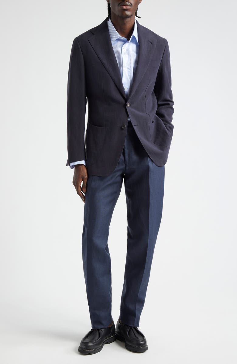 Thom Sweeney Tailored Pleated Linen Pants, Alternate, color, Navy