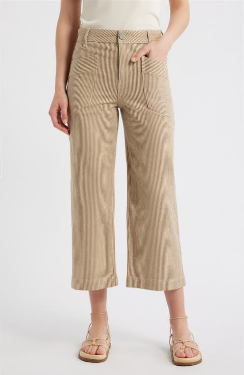 Stripe Patch Pocket Crop Wide Leg Pants