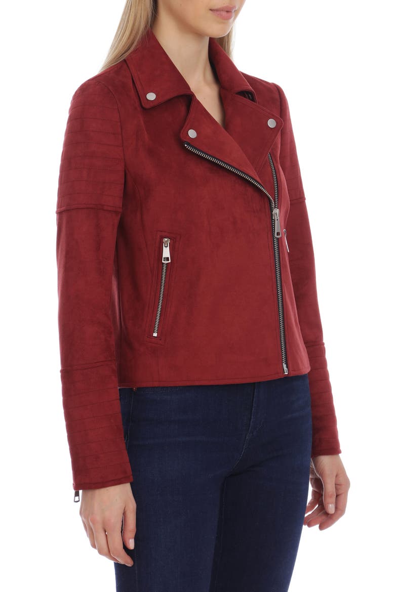Faux Suede Moto Jacket, Alternate, color, BURGUNDY