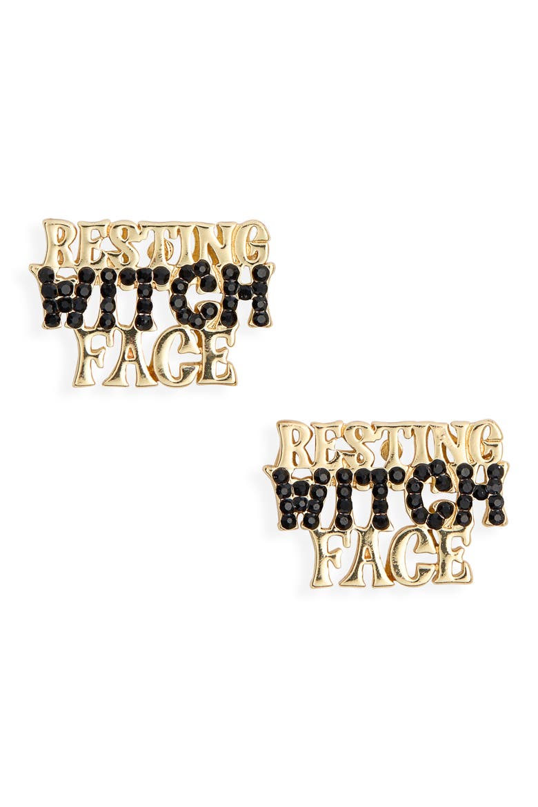 Resting Witch Face Stud Earrings, Main, color, MULTI GOLD